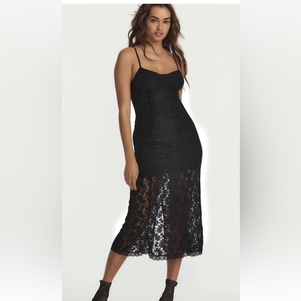 LoveShackFancy Sima Black Lace Midi XXL